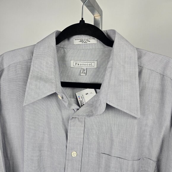 Protocol Grey Cotton Button Up Shirt Size Tall/18 1/2 37/38 - Picture 2 of 7